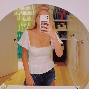 Forever 21 Smocked Puff-Sleeve Top in White